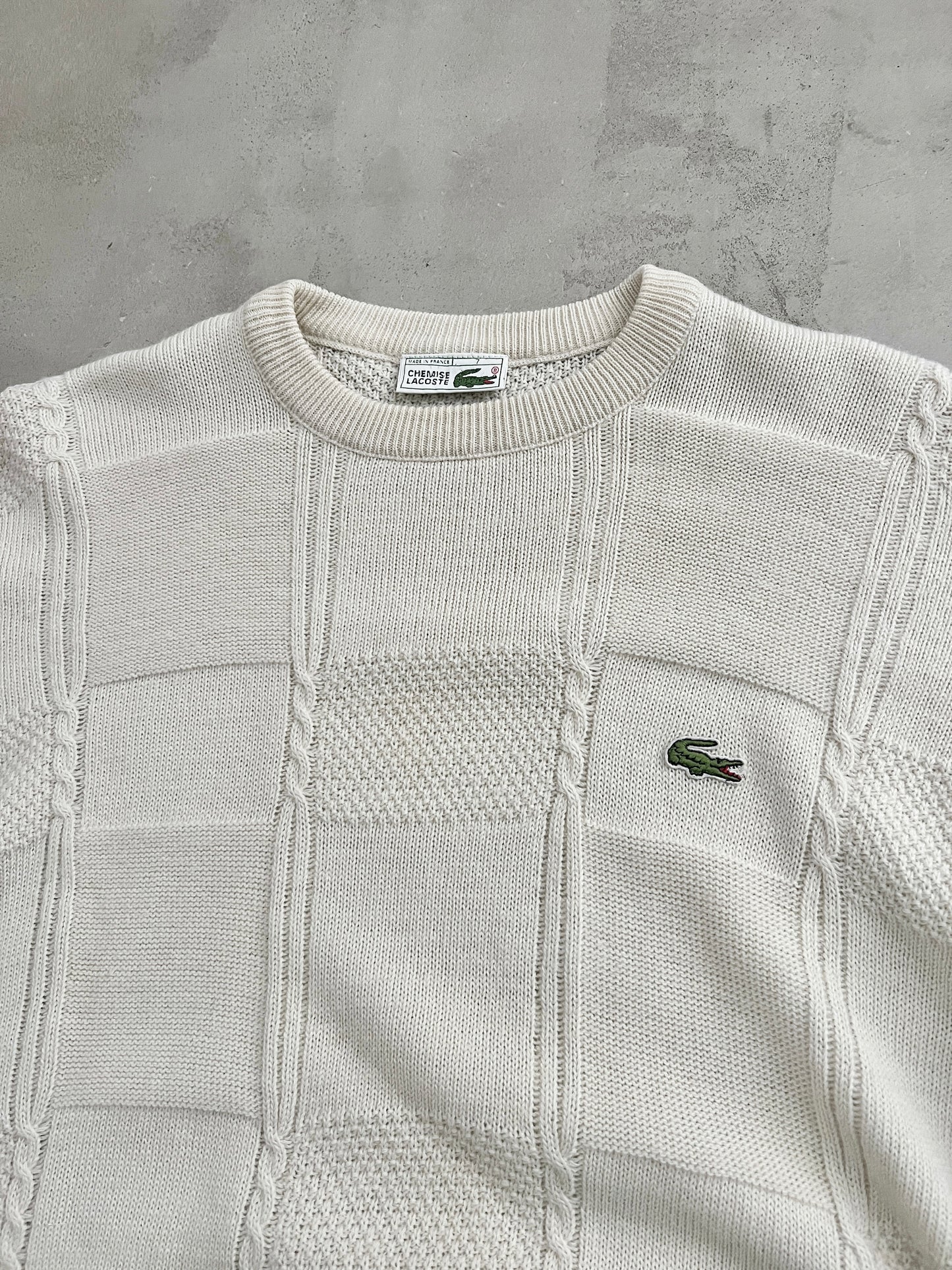 CREME LACOSTE KNIT SWEATER - 1990S - L/M