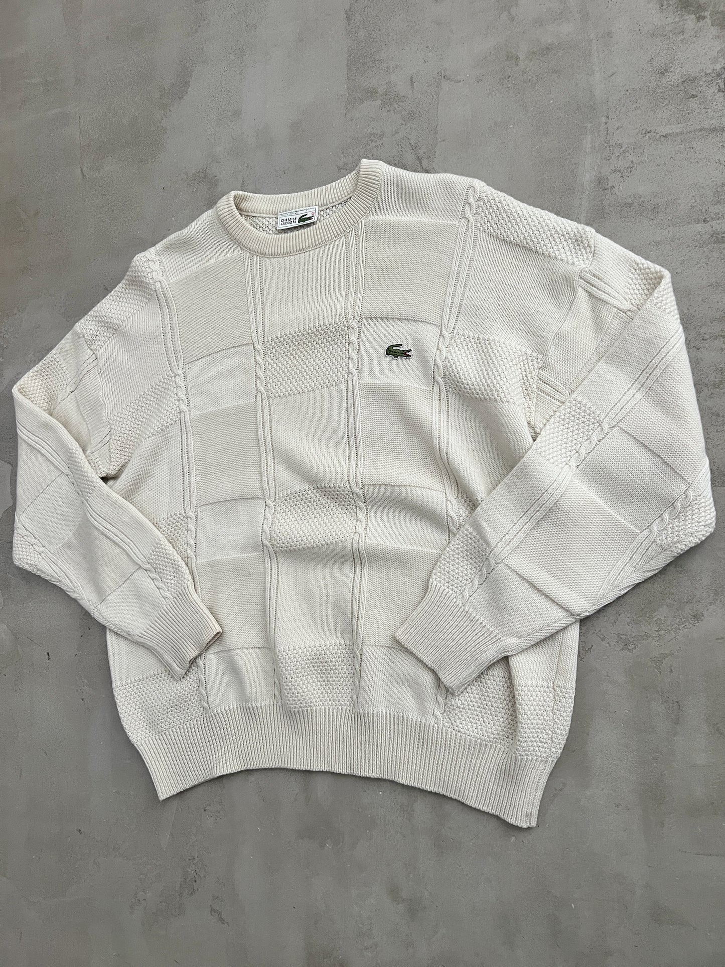 CREME LACOSTE KNIT SWEATER - 1990S - L/M