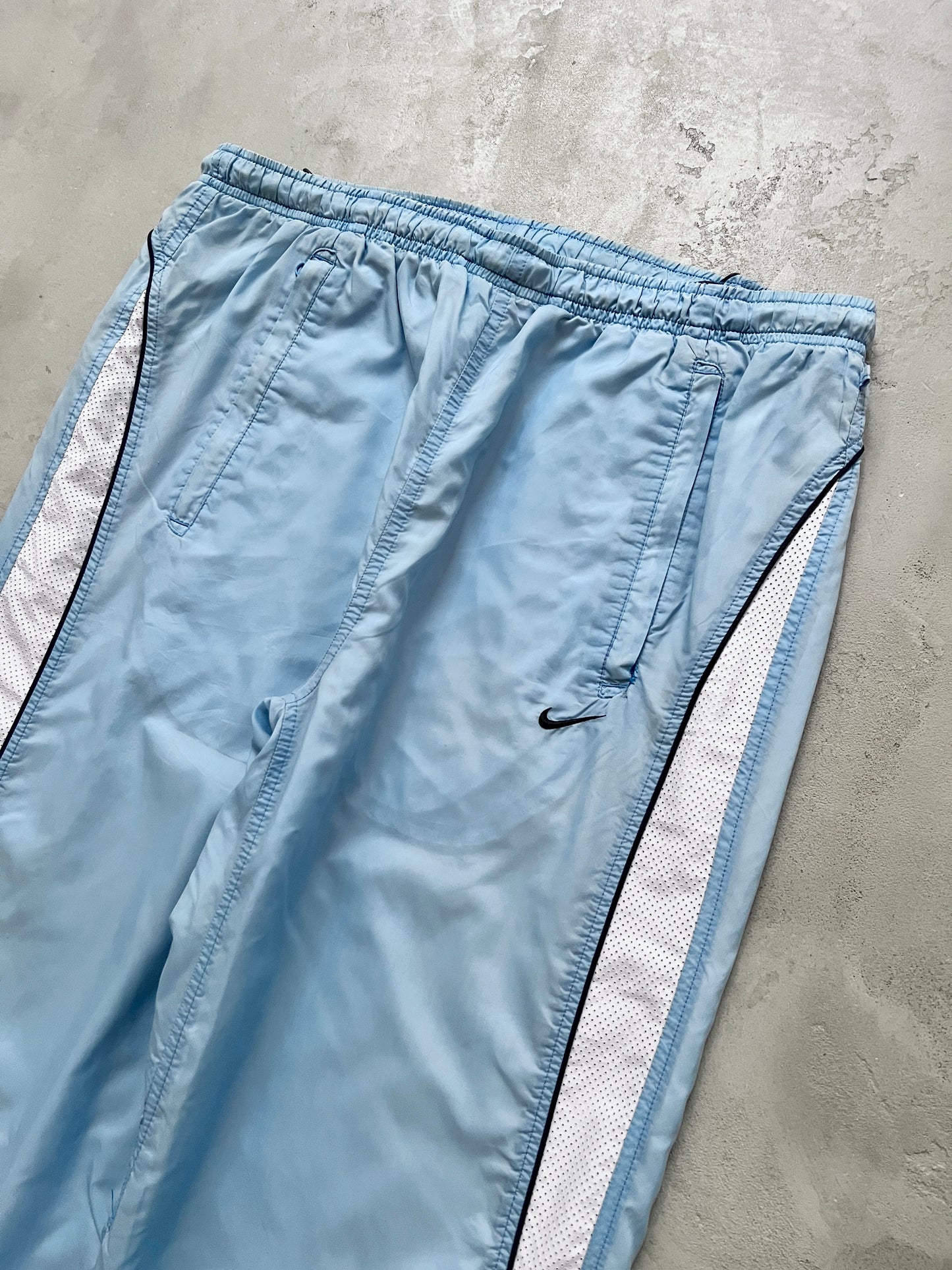 BABY BLUE/WHITE NIKE TRACK PANTS - 2000S - L