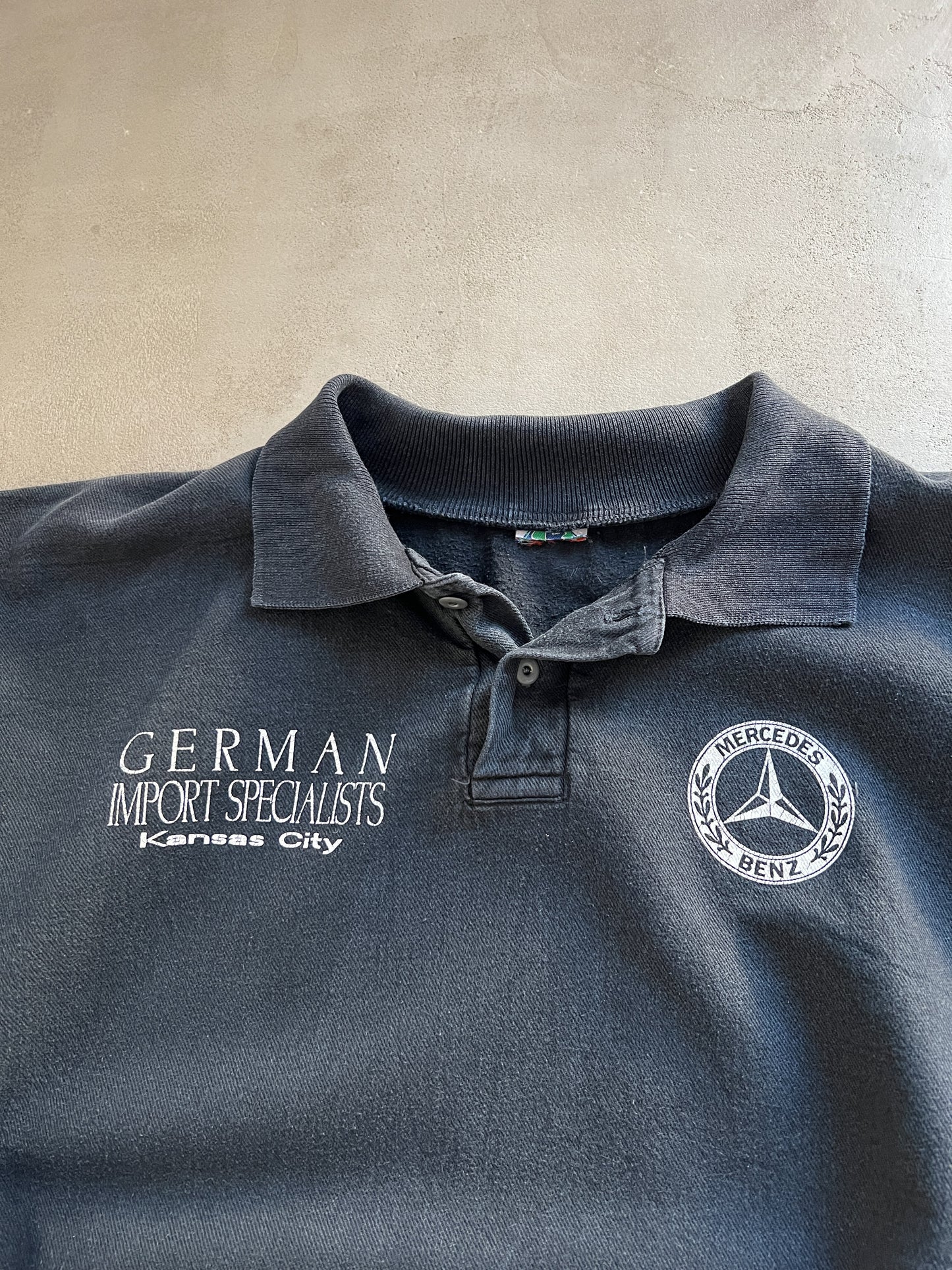 FADED BLACK MERCEDES BENZ SWEATER - 1990S - L