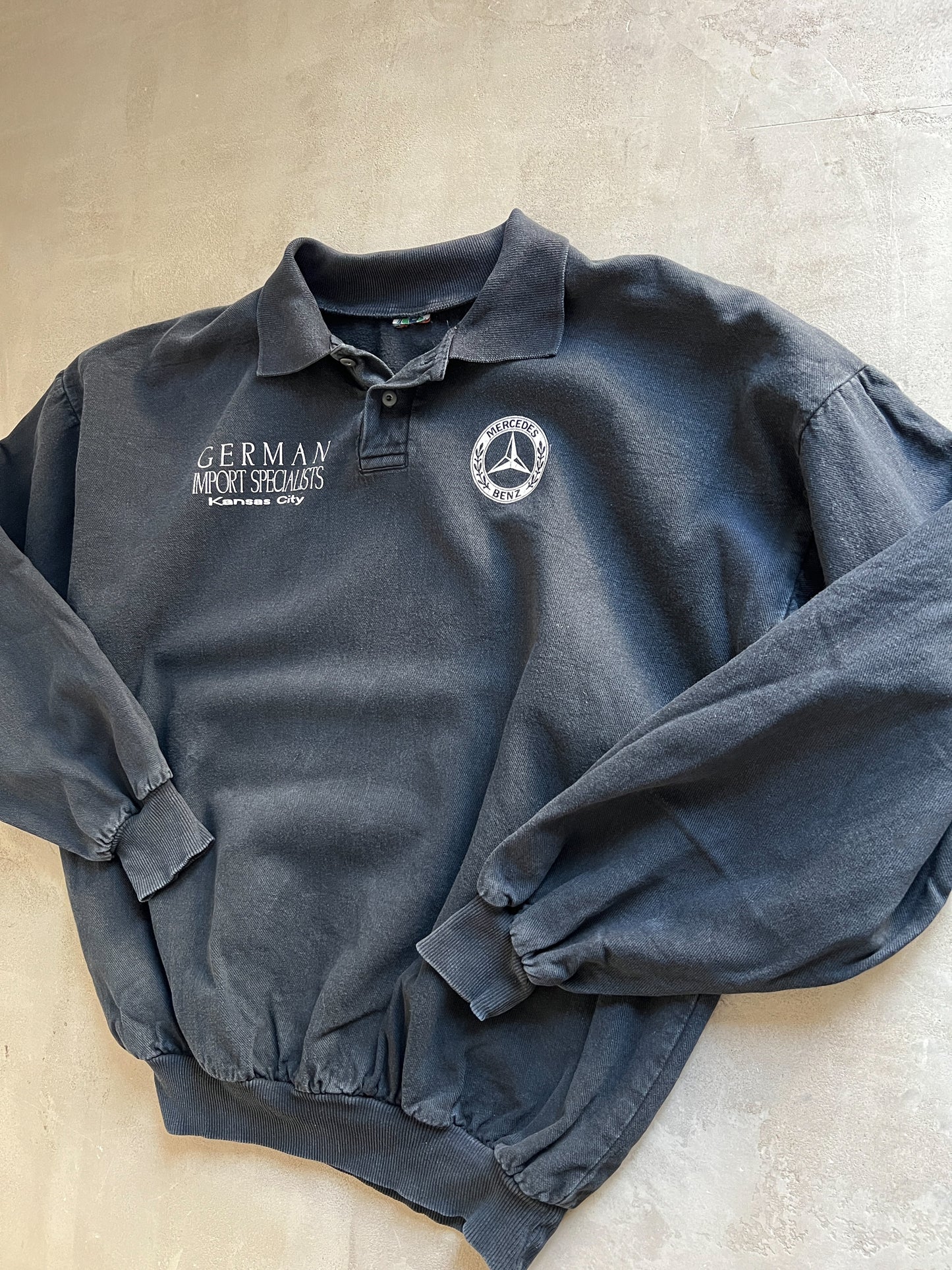 FADED BLACK MERCEDES BENZ SWEATER - 1990S - L