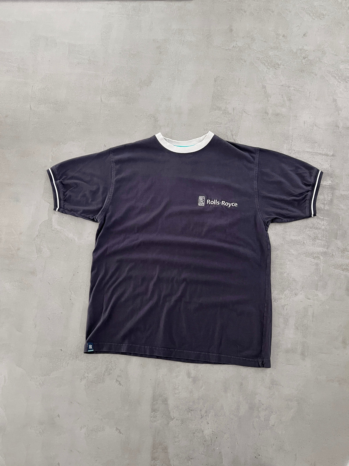 FADED NAVY ROLLS ROYCE TEE - 1990S - L/XL