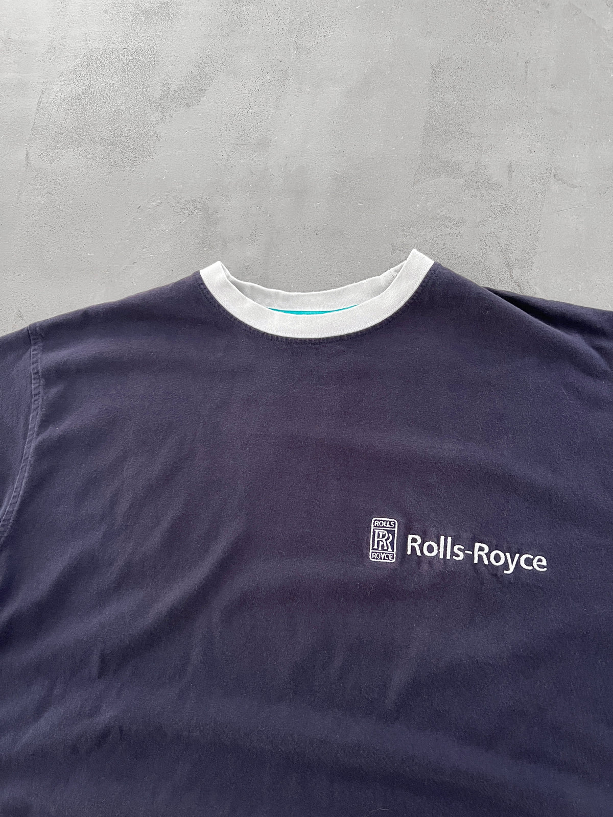 FADED NAVY ROLLS ROYCE TEE - 1990S - L/XL