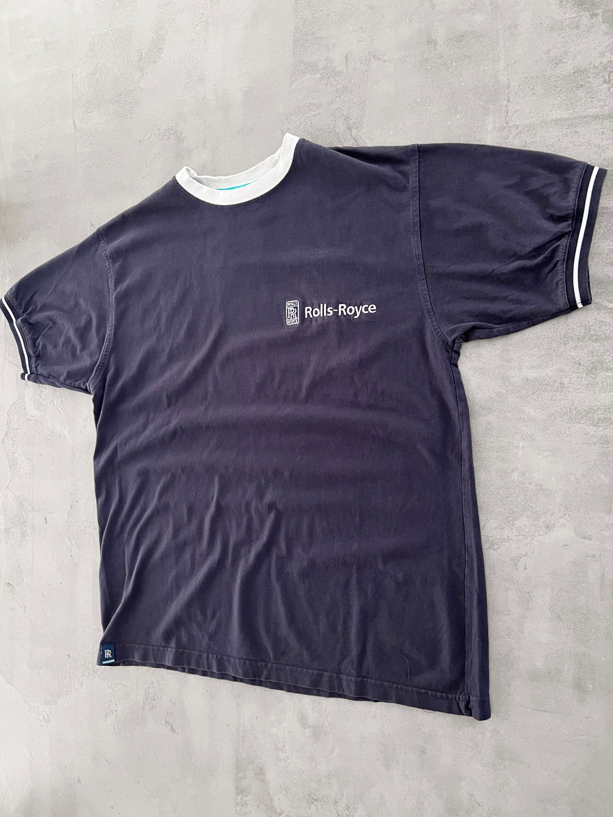 FADED NAVY ROLLS ROYCE TEE - 1990S - L/XL