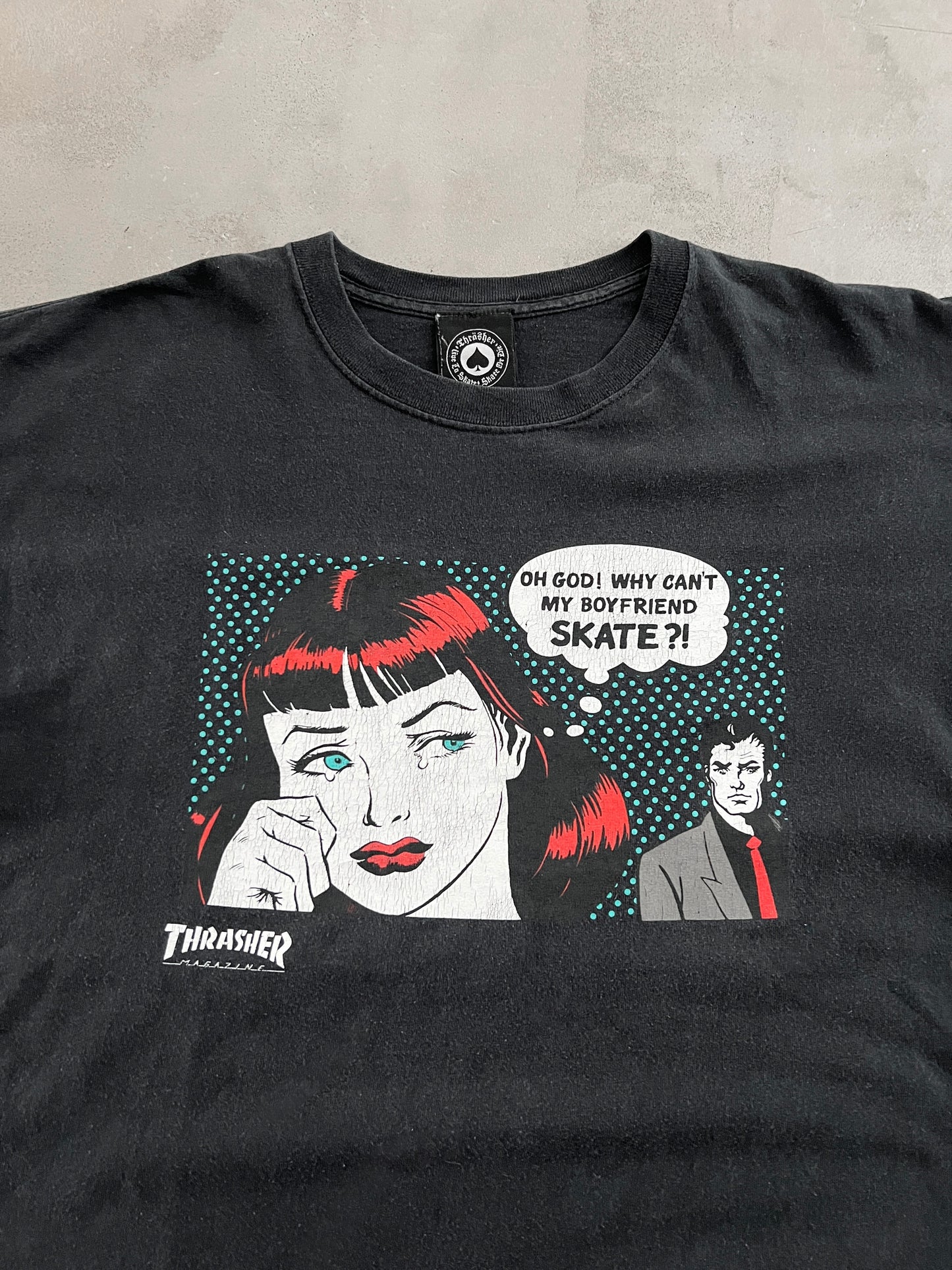 FADED BLACK THRASHER SKATE TEE - 2000S - L/M