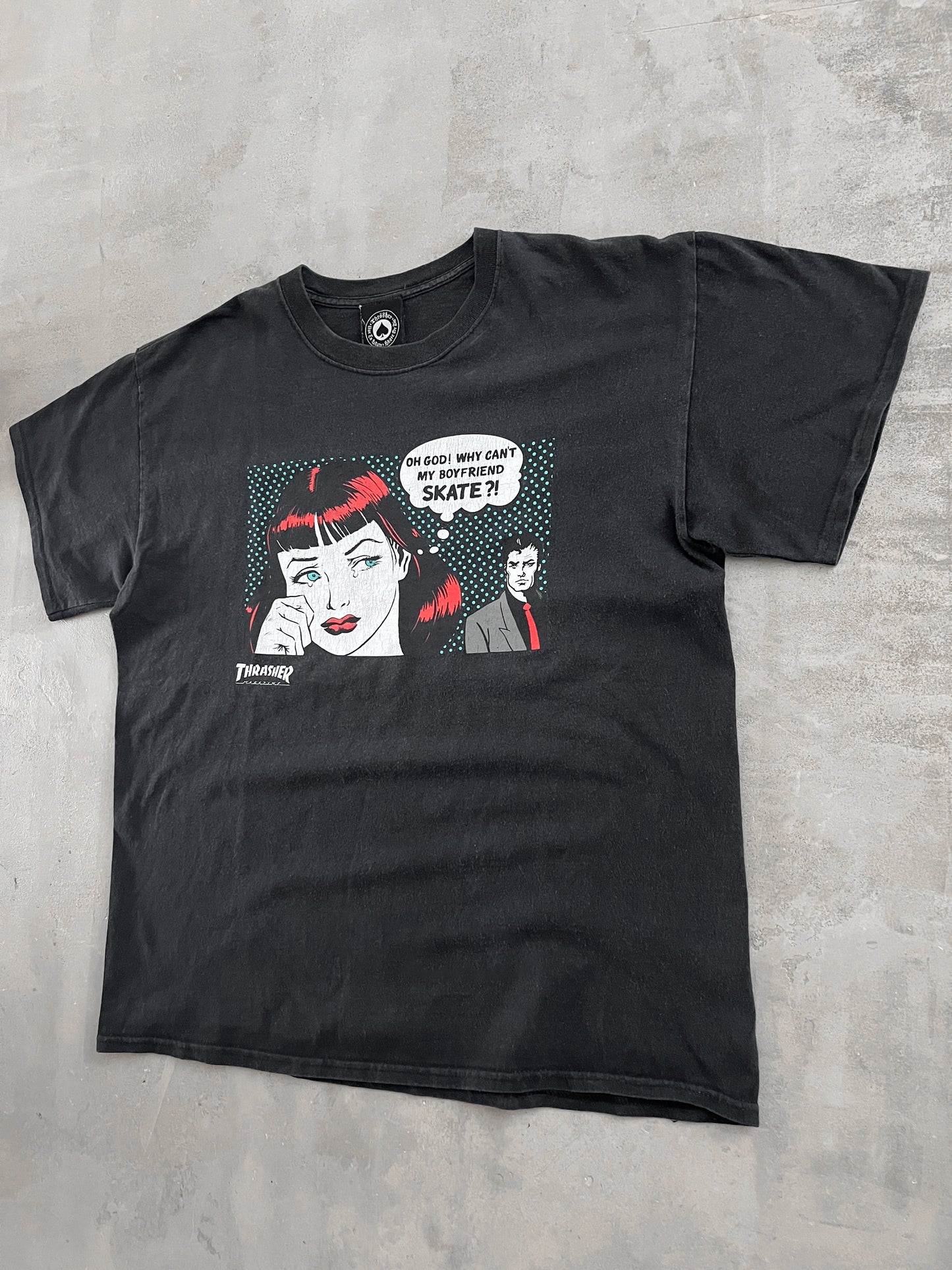 FADED BLACK THRASHER SKATE TEE - 2000S - L/M