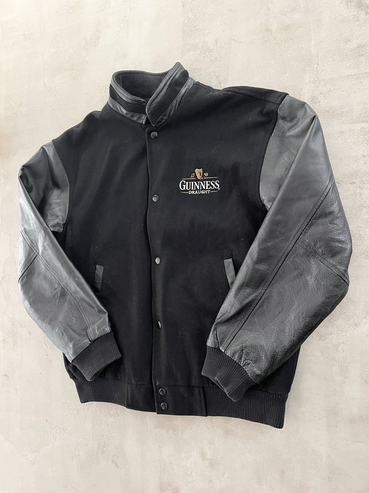 BLACK GUINNESS LEATHER JACKET - 1990S - M