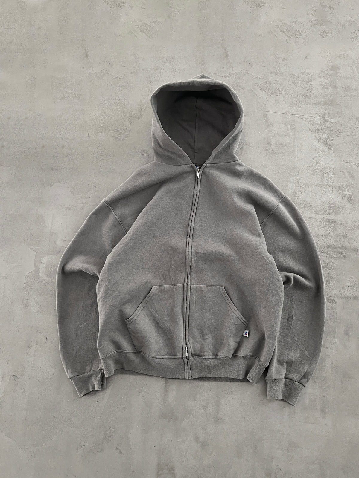 KHAKI RUSSELL ZIP HOODIE - 2000S - M/L