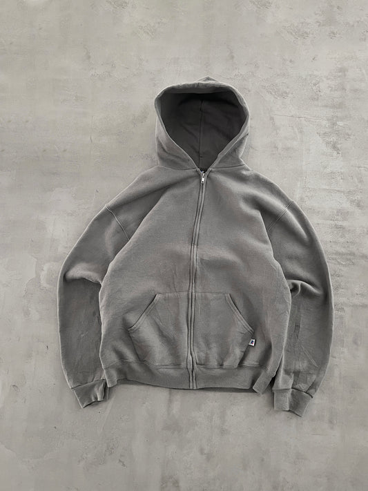 KHAKI RUSSELL ZIP HOODIE - 2000S - M/L