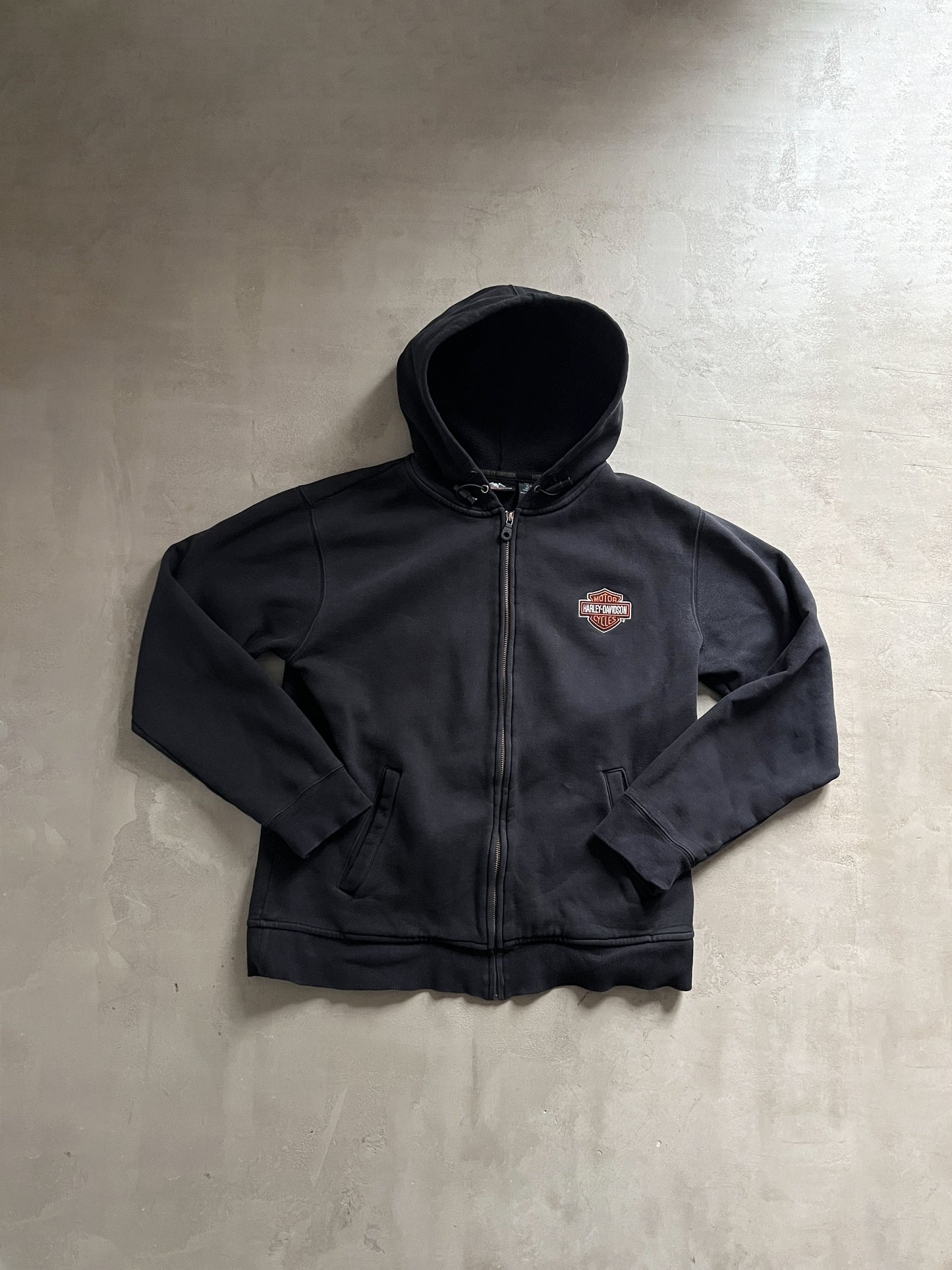 BLACK HARLEY DAVIDSON ZIP UP HOODIE - 1990S - M
