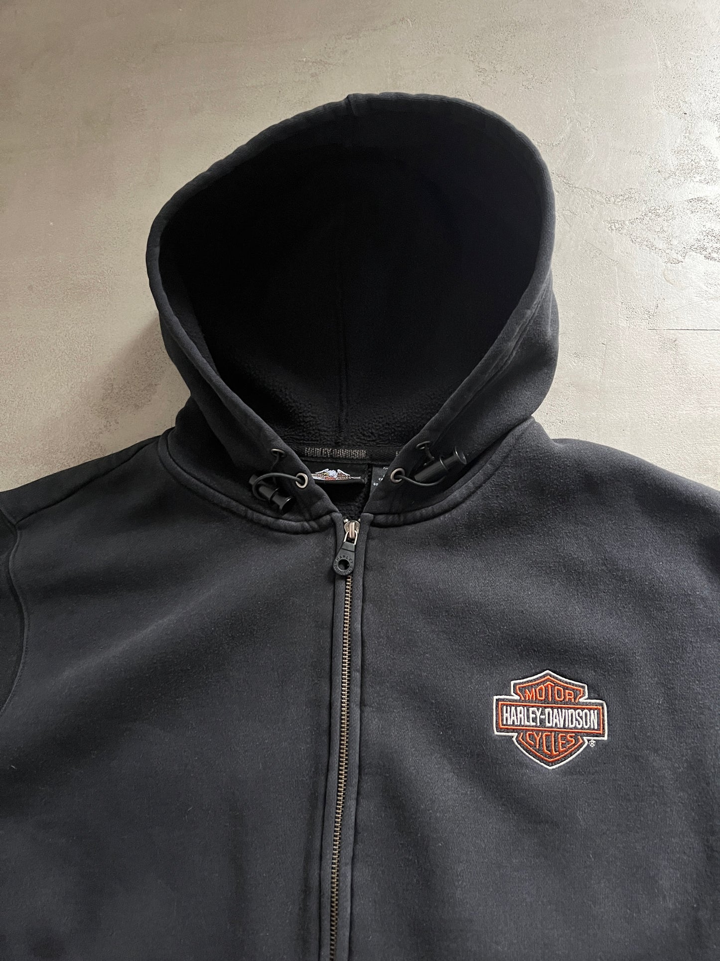 BLACK HARLEY DAVIDSON ZIP UP HOODIE - 1990S - M