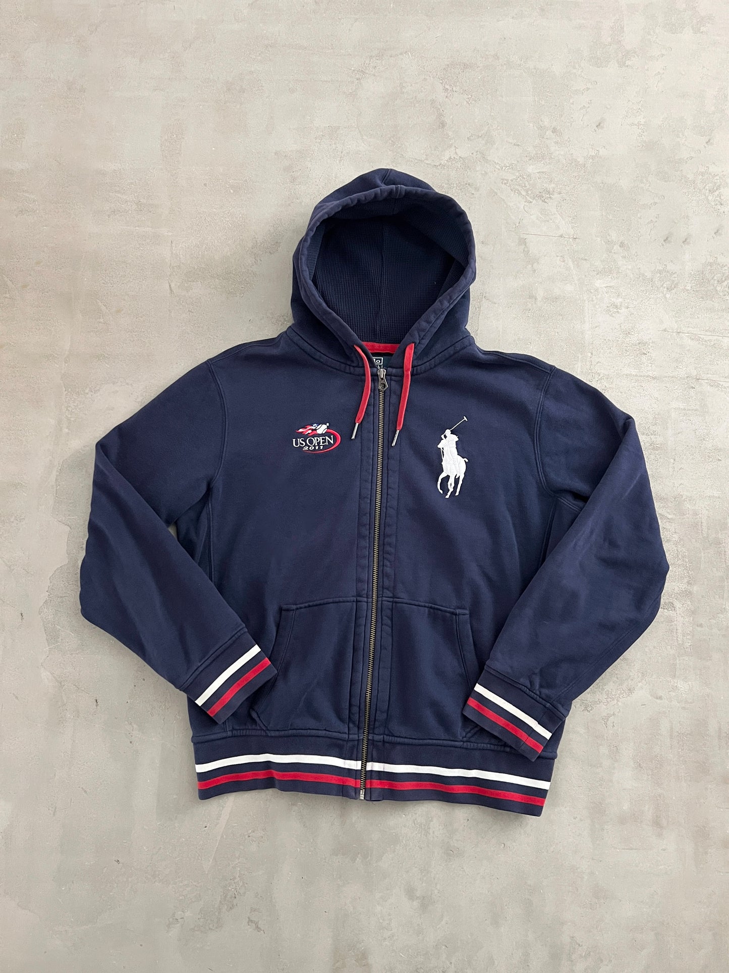NAVY US OPEN RALPH LAUREN ZIP UP HOODIE - 2000S - L