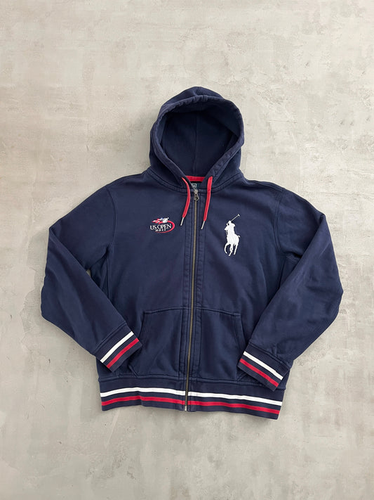 NAVY US OPEN RALPH LAUREN ZIP UP HOODIE - 2000S - L