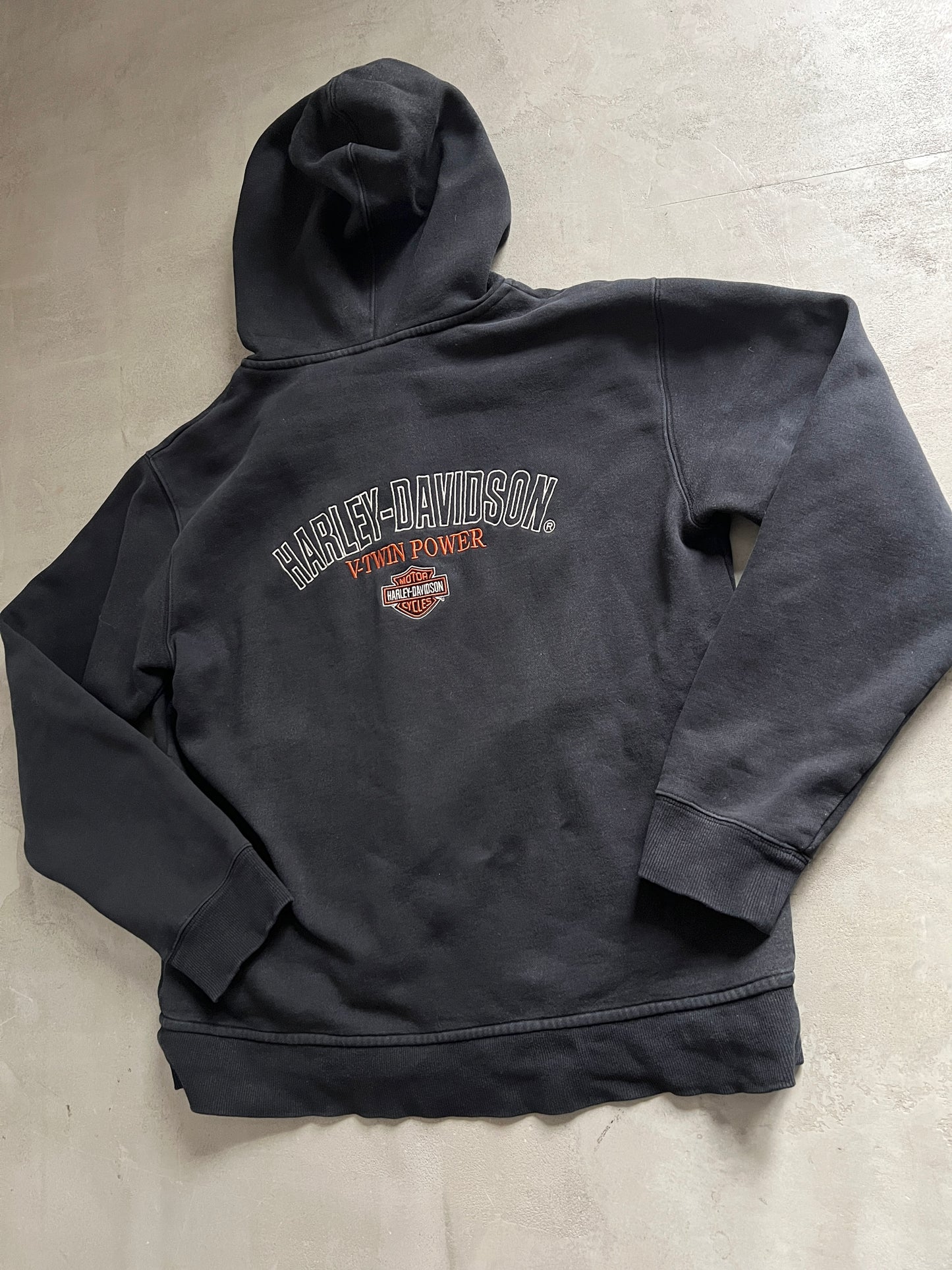BLACK HARLEY DAVIDSON ZIP UP HOODIE - 1990S - M