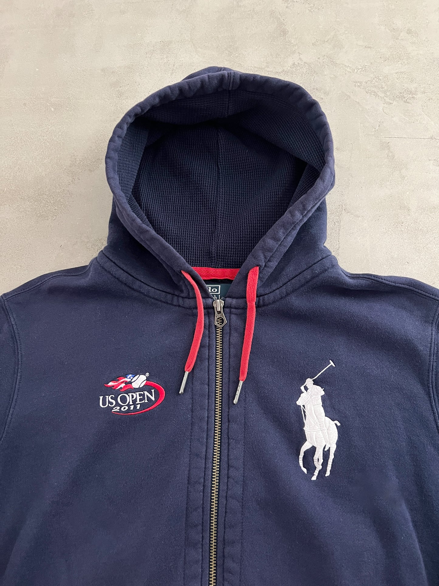 NAVY US OPEN RALPH LAUREN ZIP UP HOODIE - 2000S - L