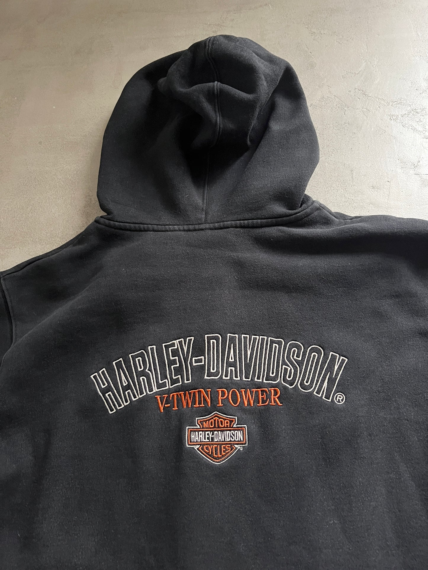 BLACK HARLEY DAVIDSON ZIP UP HOODIE - 1990S - M