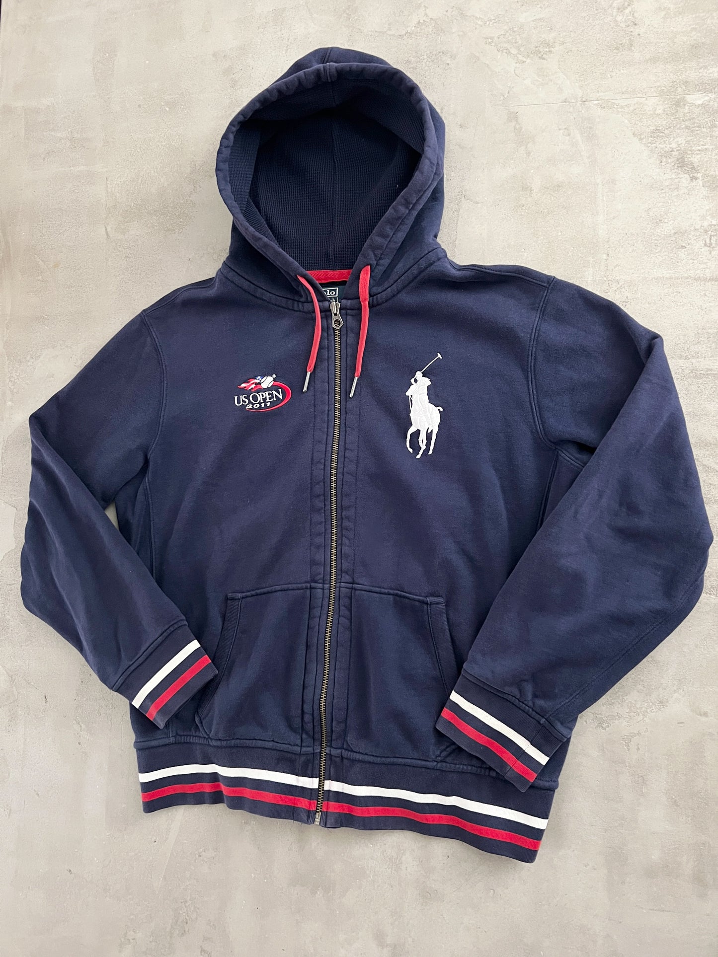 NAVY US OPEN RALPH LAUREN ZIP UP HOODIE - 2000S - L