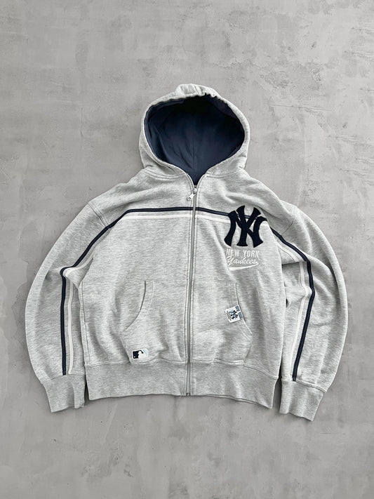 GREY YANKEES ZIP UP HOODIE - 1990S - L/M