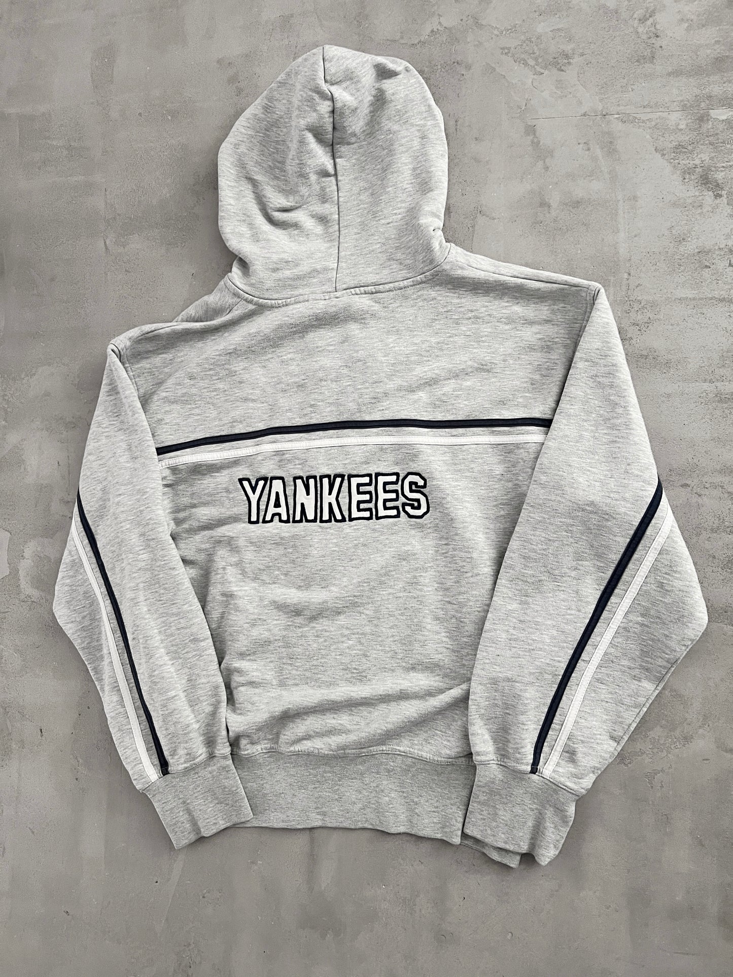 GREY YANKEES ZIP UP HOODIE - 1990S - L/M