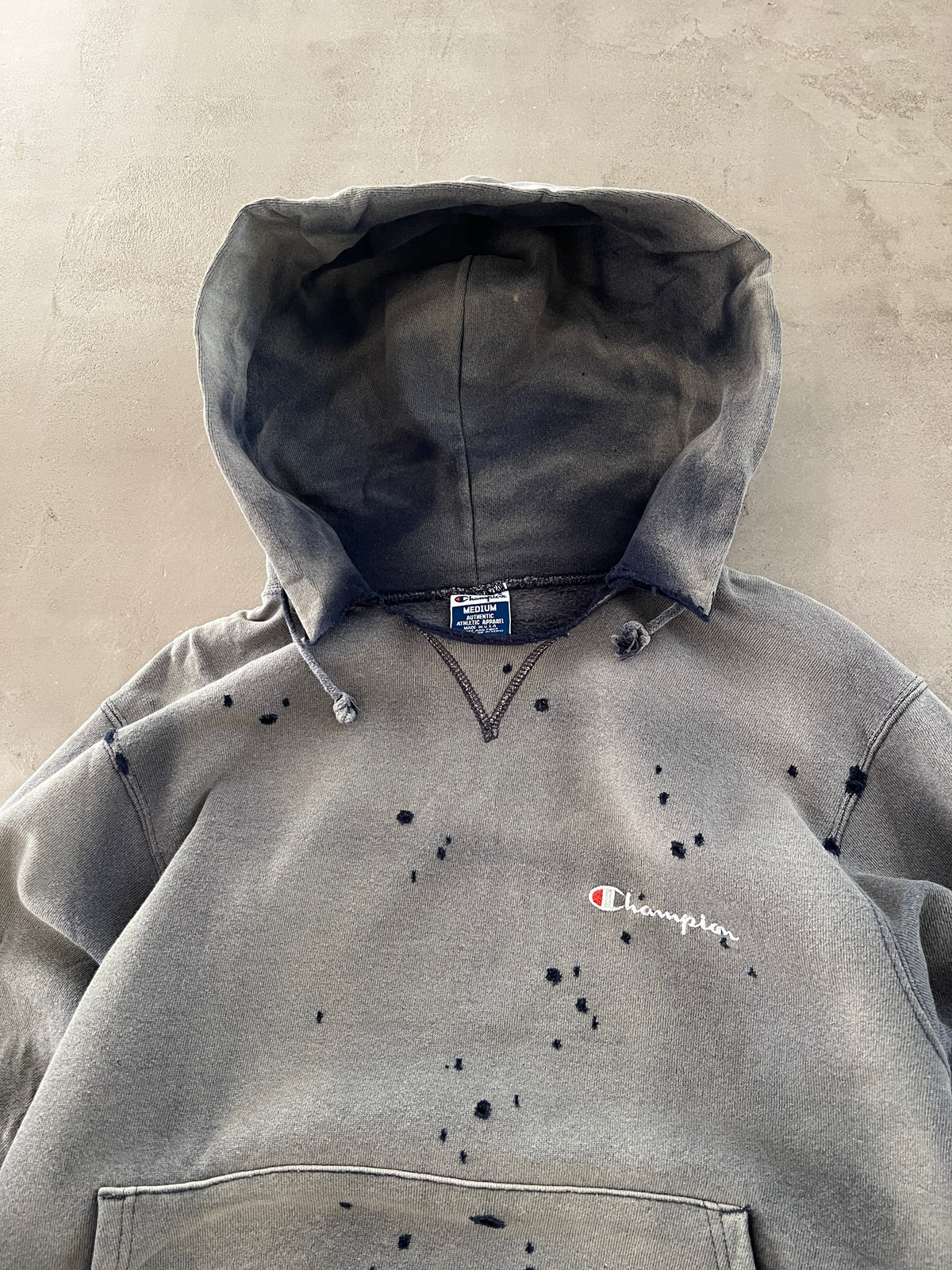 FADED GREY CHAMPION HOODIE - 1990S - S