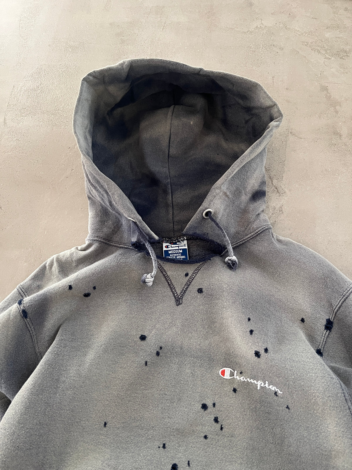 FADED GREY CHAMPION HOODIE - 1990S - S