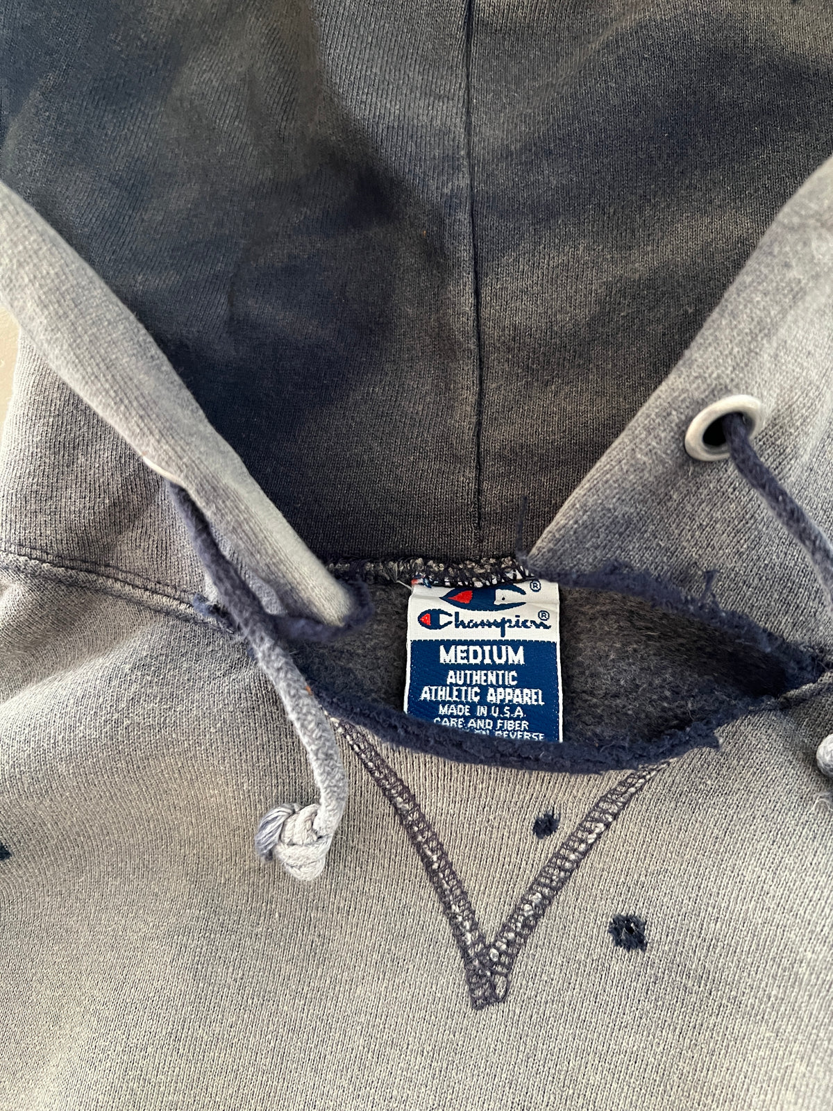 FADED GREY CHAMPION HOODIE - 1990S - S