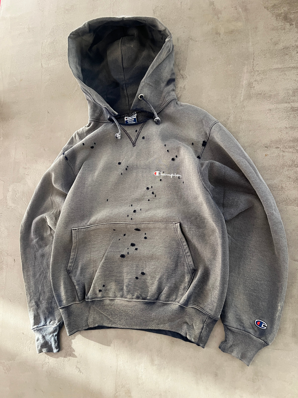 FADED GREY CHAMPION HOODIE - 1990S - S