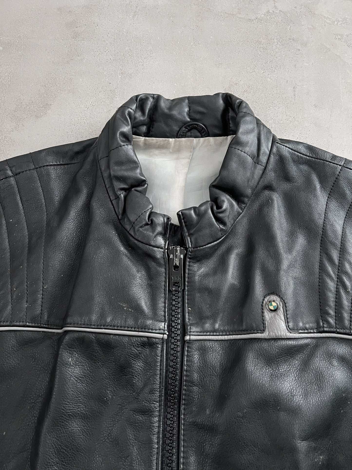 BLACK BMW LEATHER BIKING JACKET - 1990S - M/L