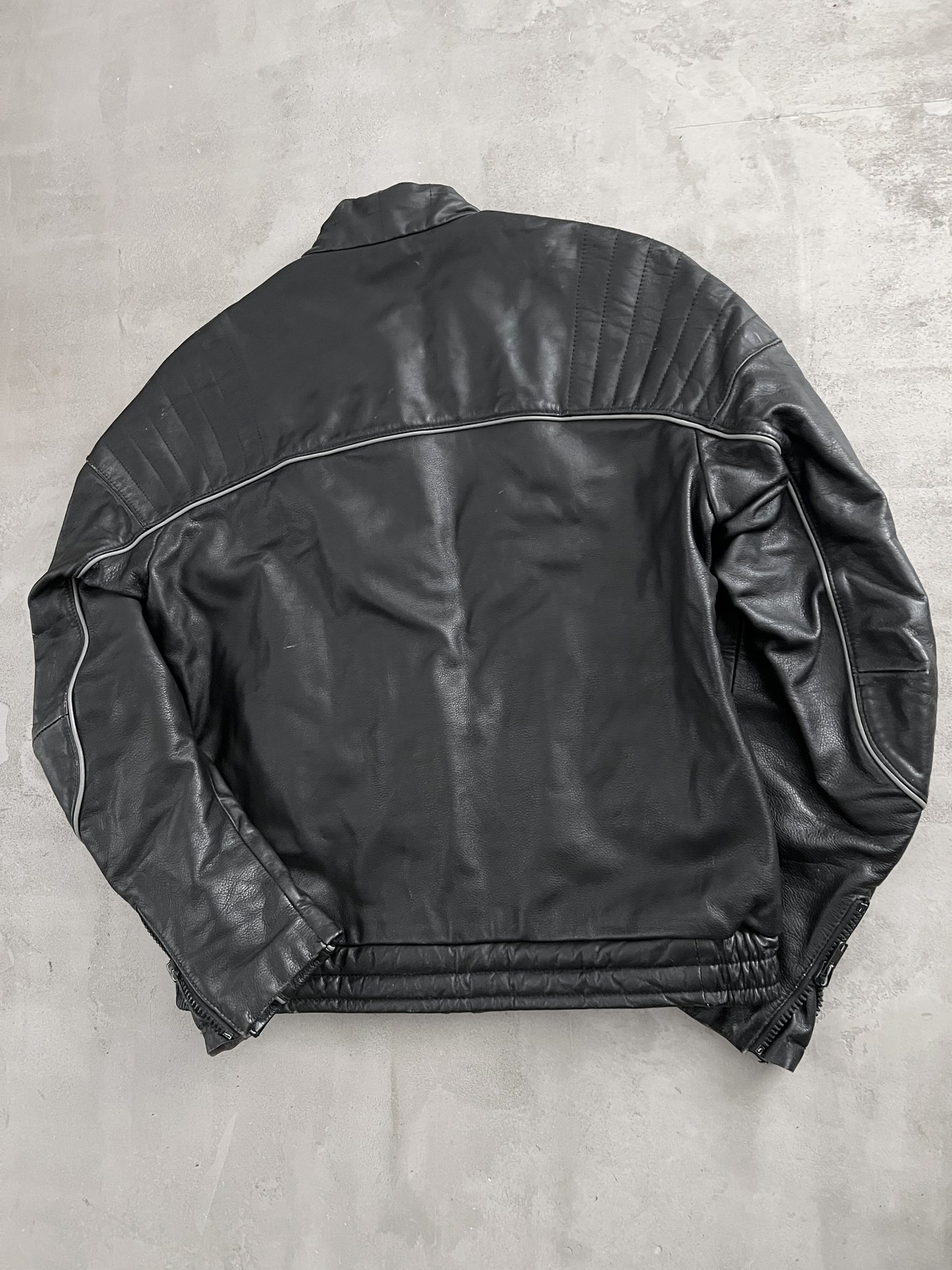 BLACK BMW LEATHER BIKING JACKET - 1990S - M/L