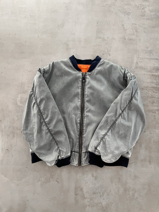 FADED GREY MILITARY BOMBER JACKET -  1990S - M