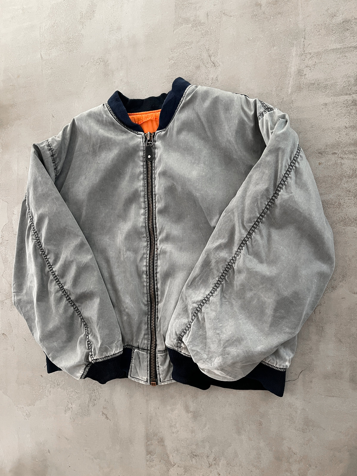 FADED GREY MILITARY BOMBER JACKET -  1990S - M