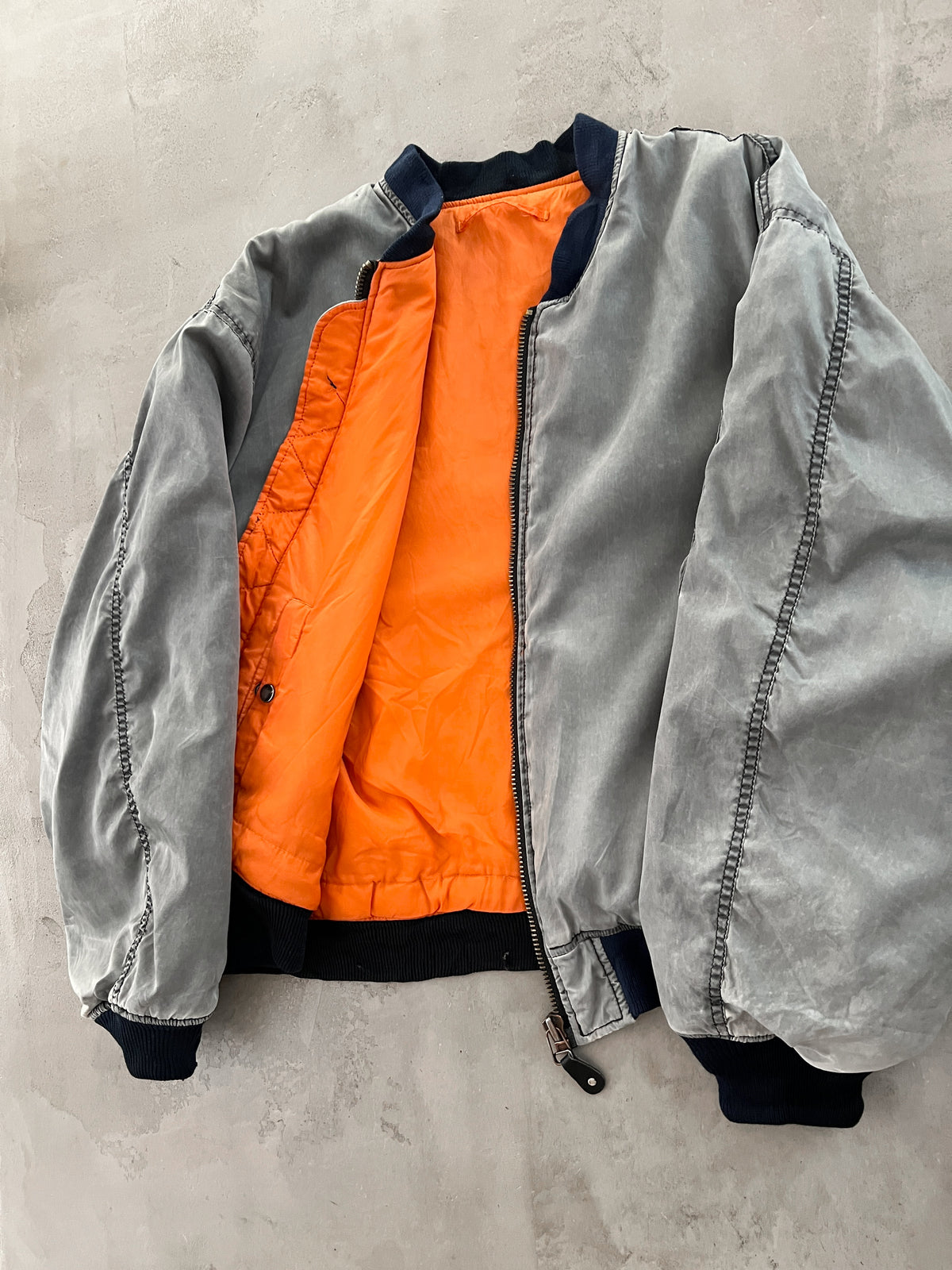 FADED GREY MILITARY BOMBER JACKET -  1990S - M
