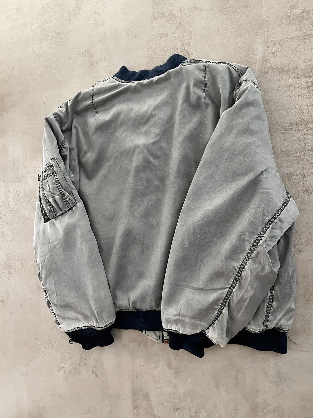 FADED GREY MILITARY BOMBER JACKET -  1990S - M