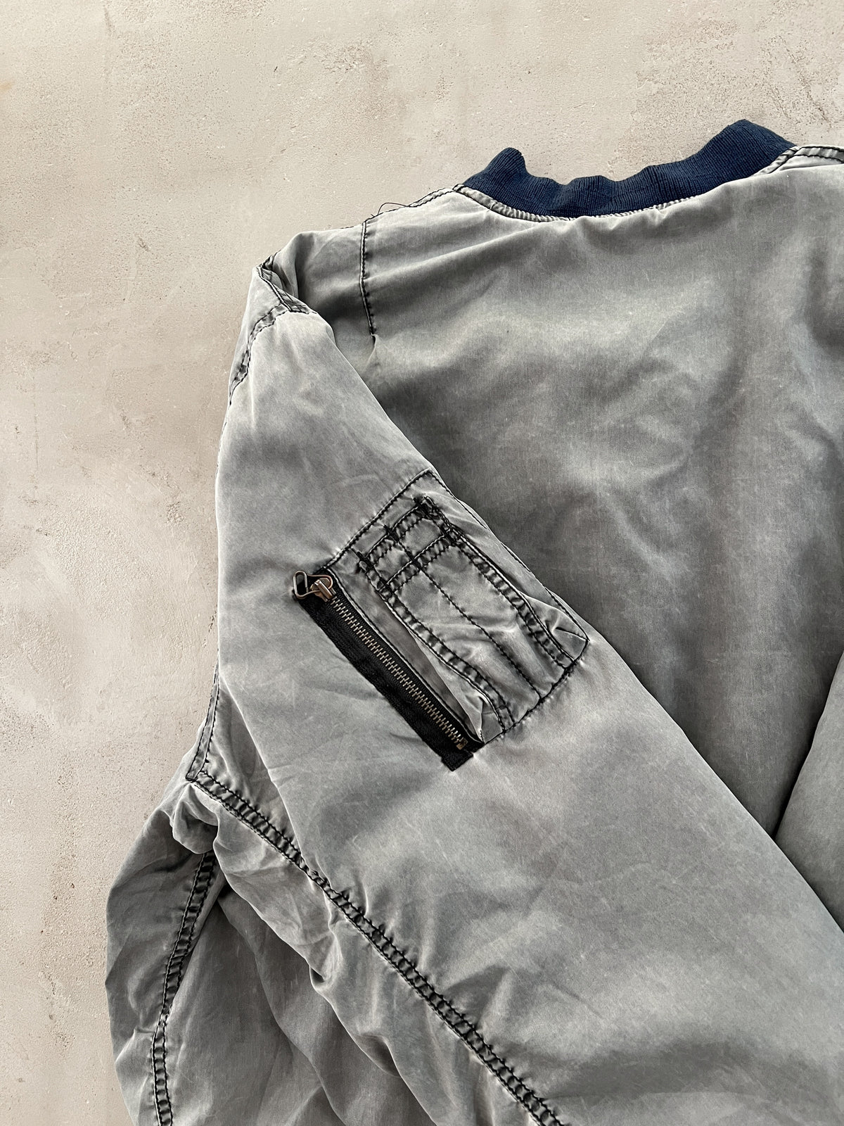 FADED GREY MILITARY BOMBER JACKET -  1990S - M