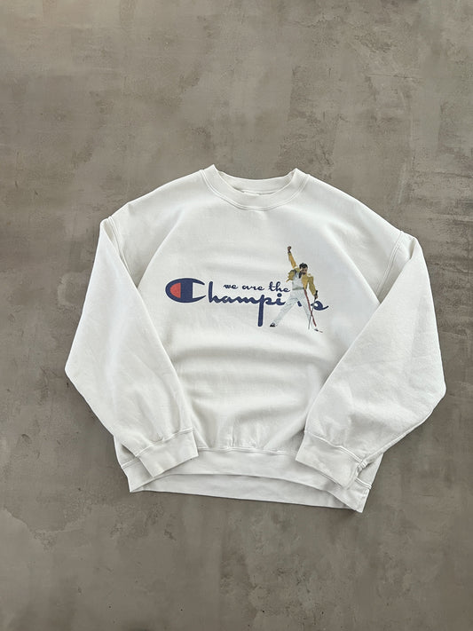 WHITE FREDDIE MERCURY CHAMPION SWEATER - 1990S - L