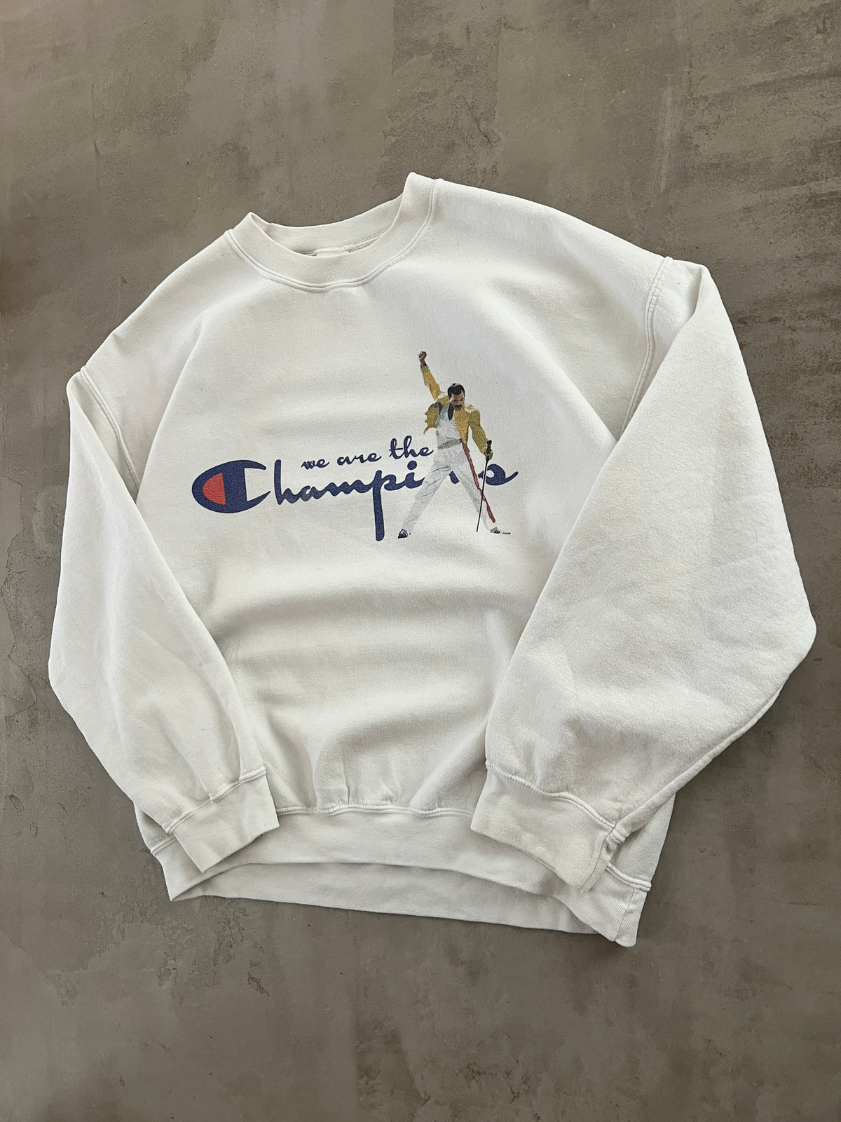 WHITE FREDDIE MERCURY CHAMPION SWEATER - 1990S - L