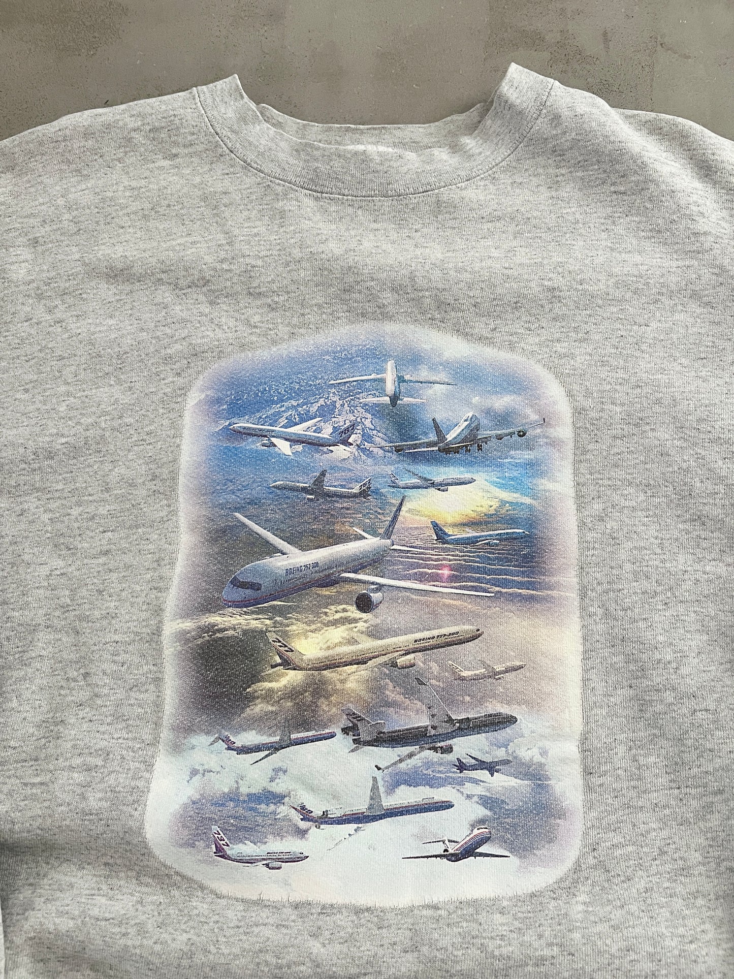 GREY BOEING AIRPLANE SWEATER - 1990S - L