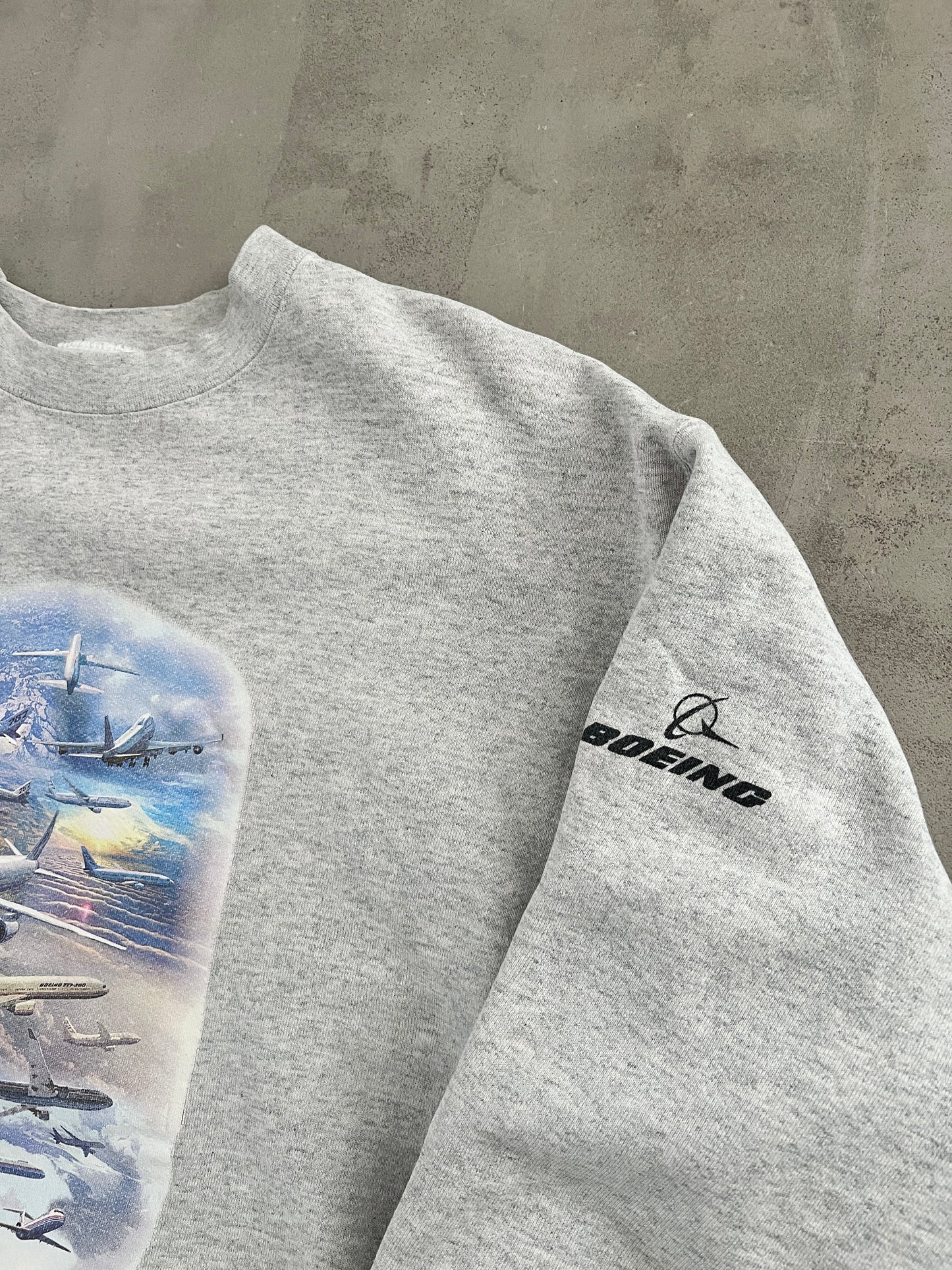 GREY BOEING AIRPLANE SWEATER - 1990S - L