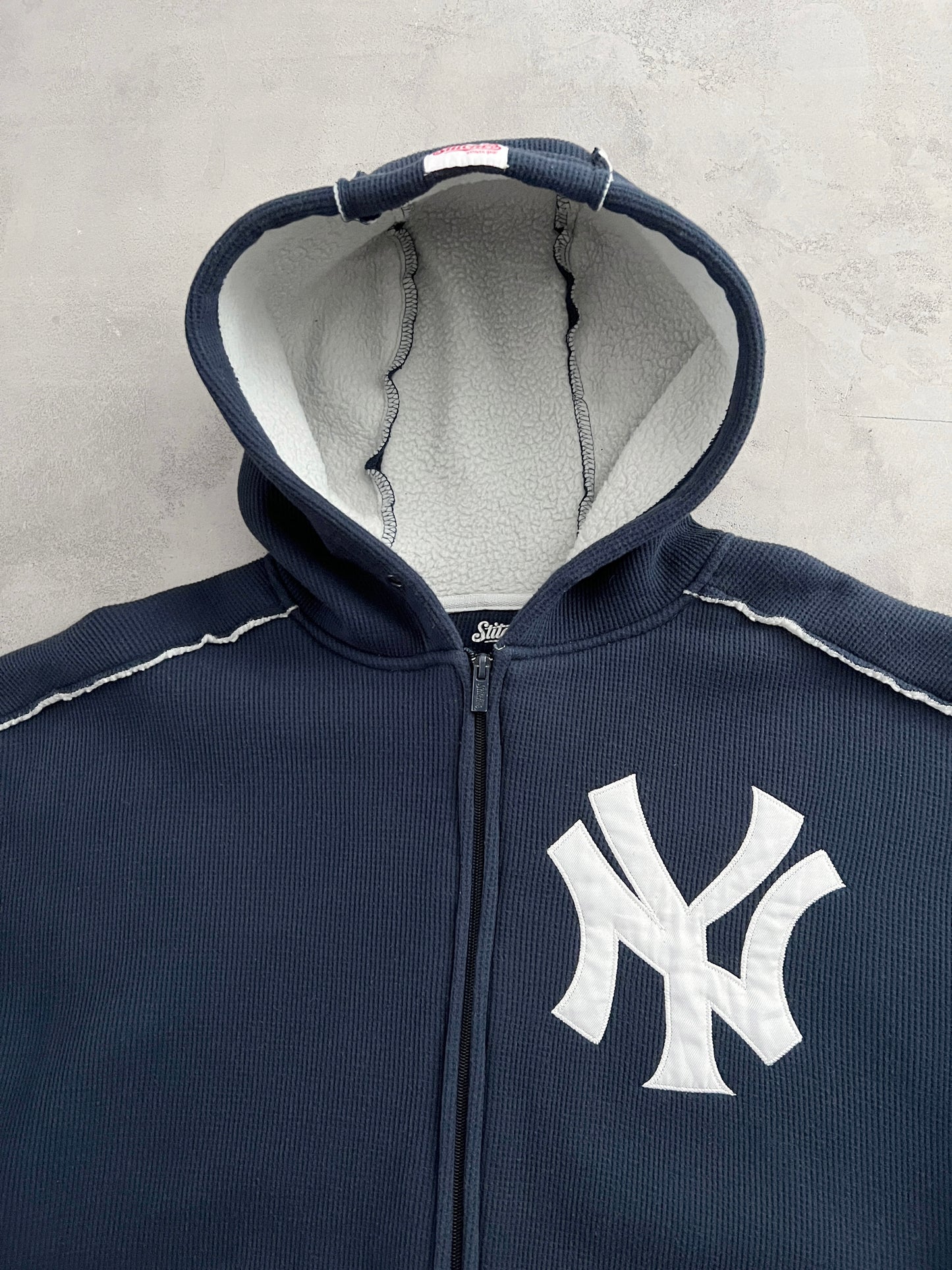 NAVY YANKEES ZIP UP HOODIE - 1990S - XL