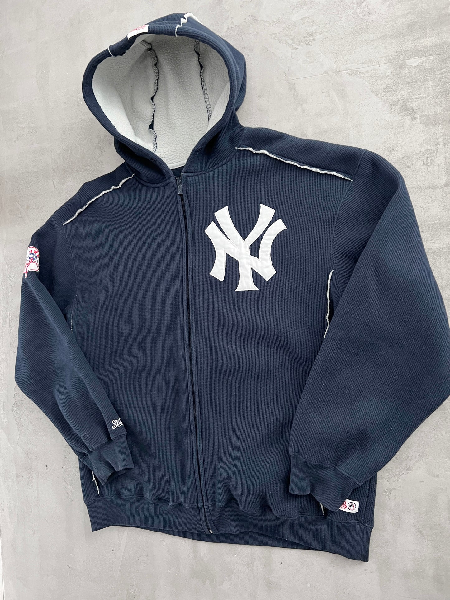 NAVY YANKEES ZIP UP HOODIE - 1990S - XL