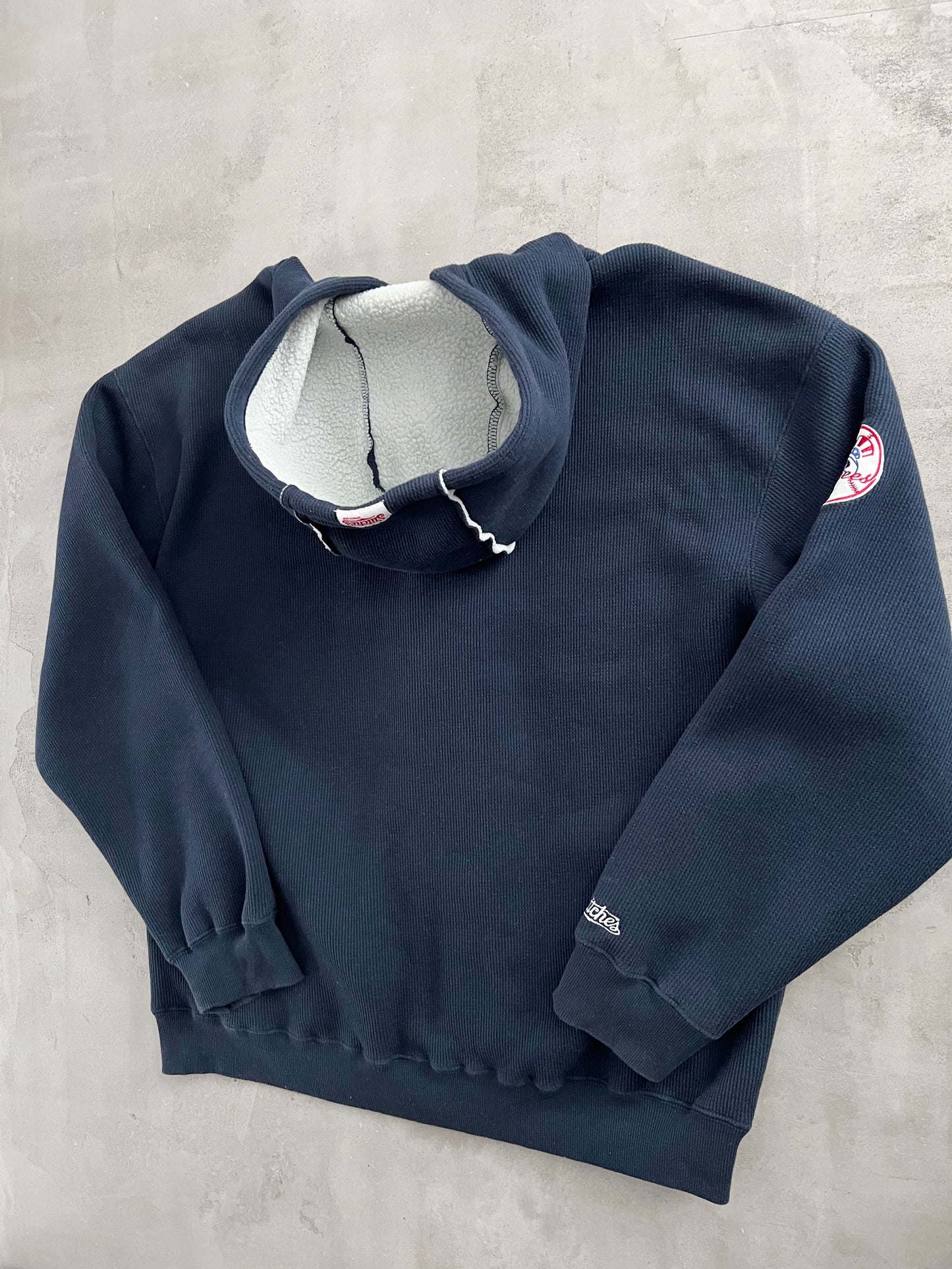 NAVY YANKEES ZIP UP HOODIE - 1990S - XL
