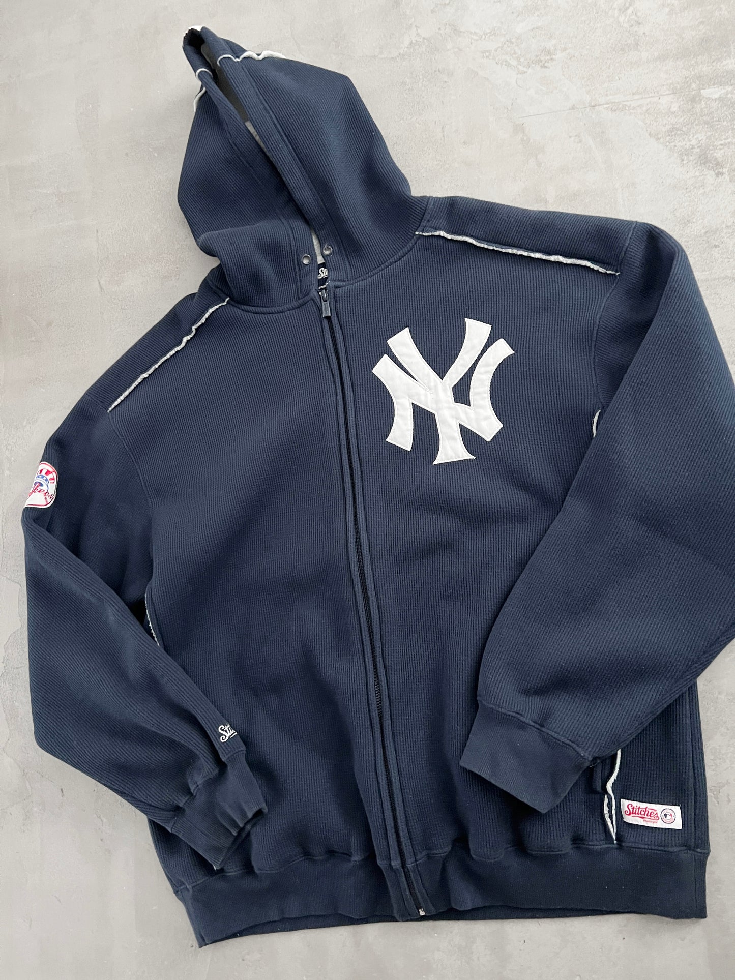 NAVY YANKEES ZIP UP HOODIE - 1990S - XL