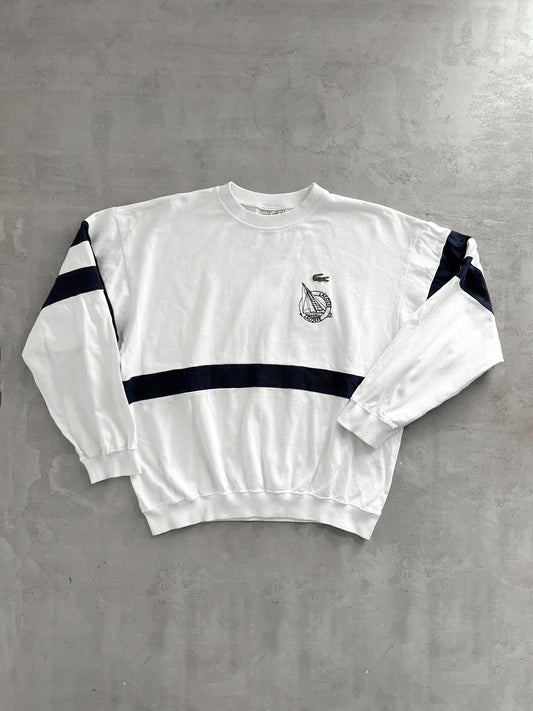 WHITE LACOSTE SAILING SWEATER - 1990S - S