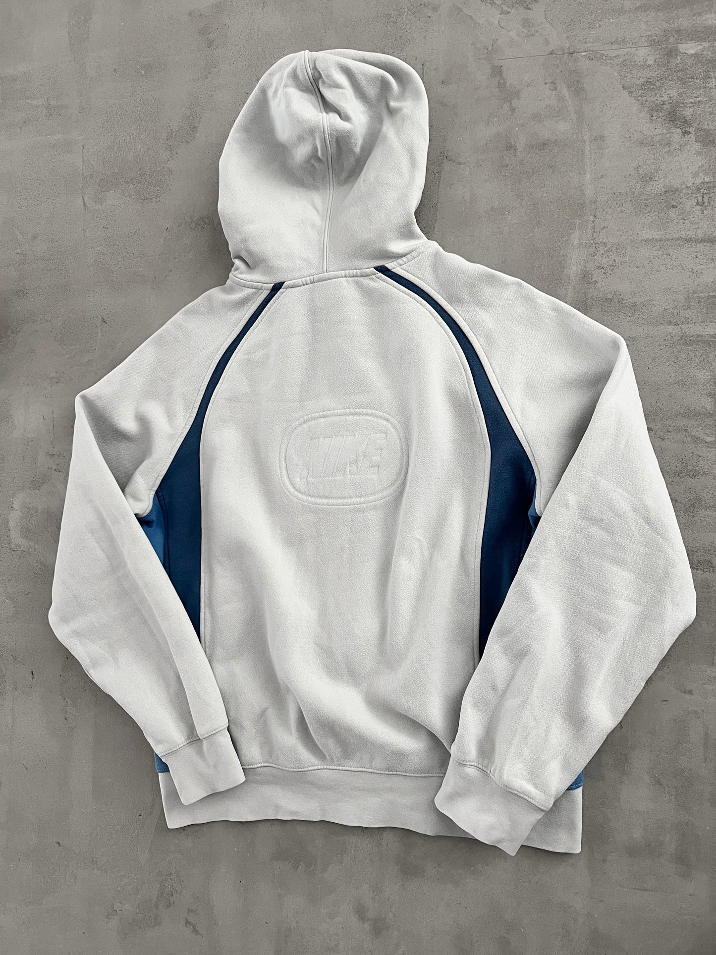 GREY/BLUE NIKE ZIP UP HOODIE - 2000S - M