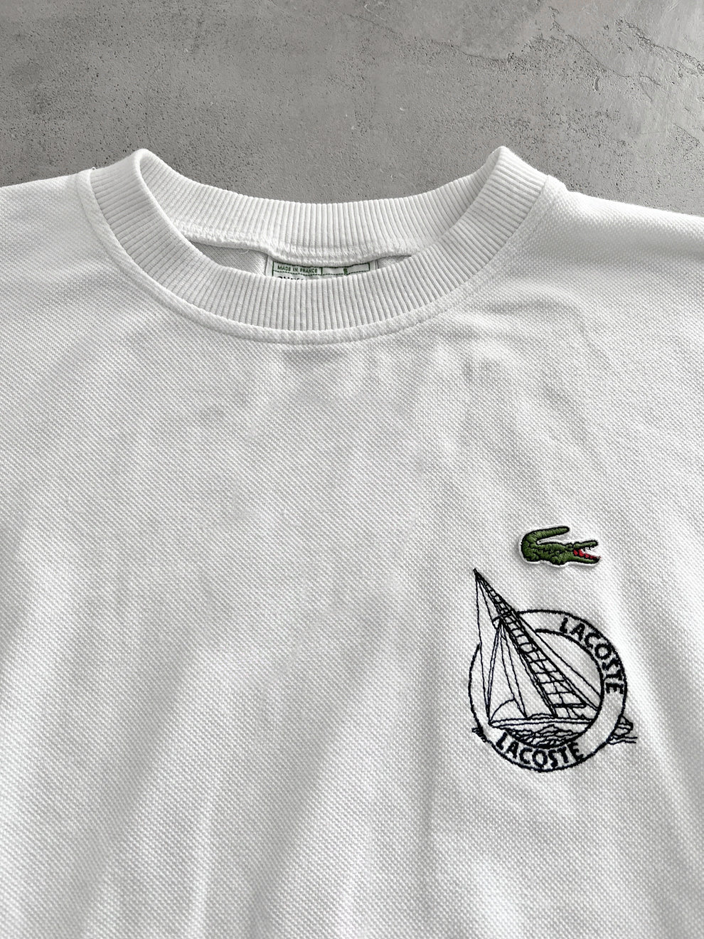 WHITE LACOSTE SAILING SWEATER - 1990S - S