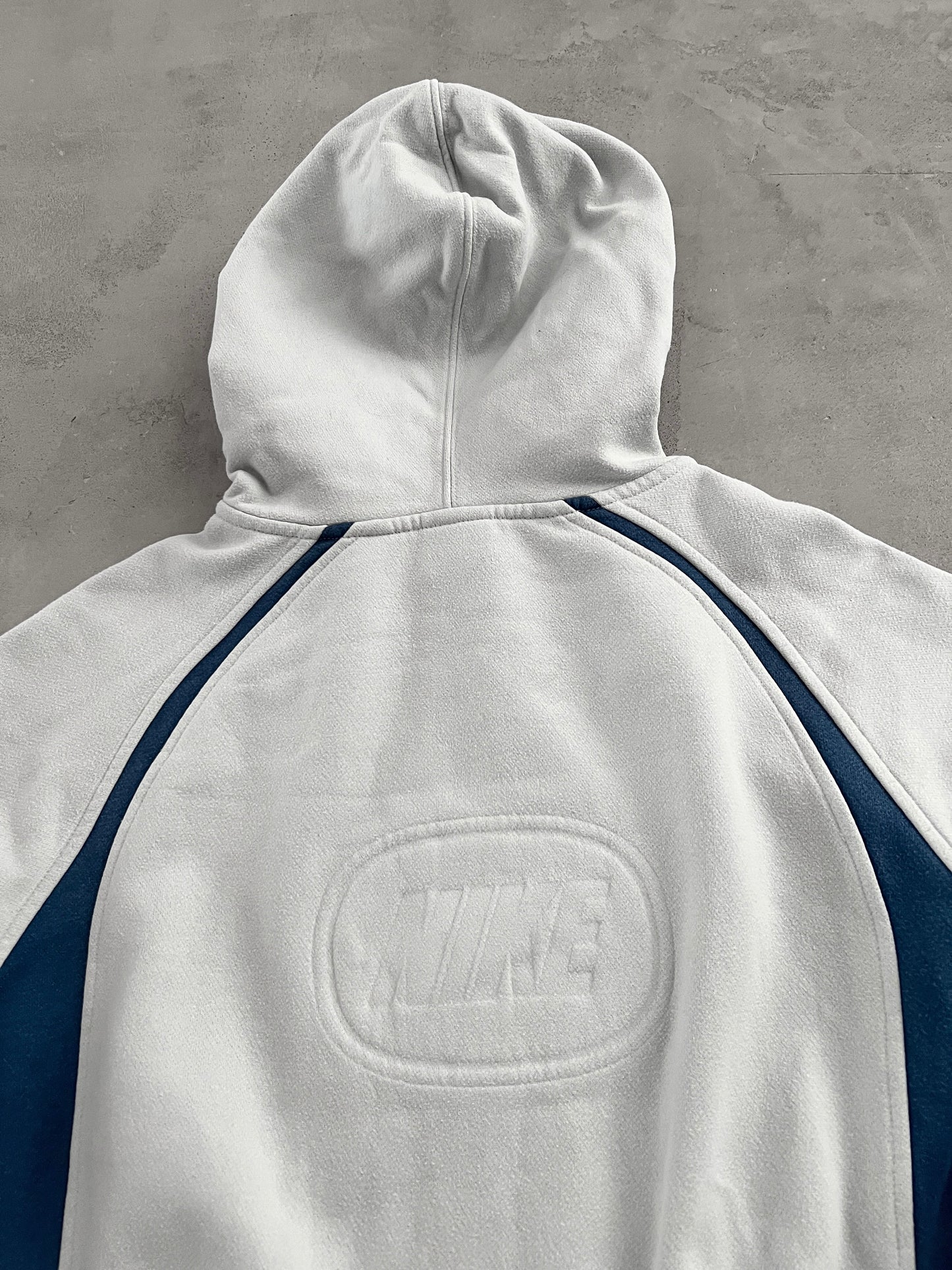 GREY/BLUE NIKE ZIP UP HOODIE - 2000S - M