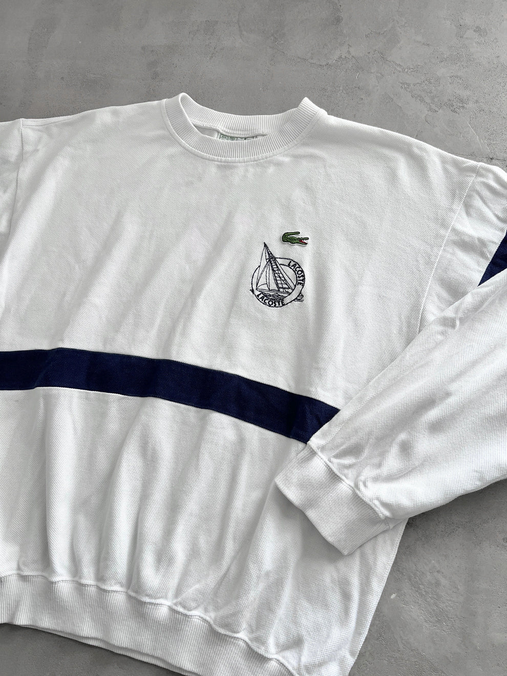 WHITE LACOSTE SAILING SWEATER - 1990S - S
