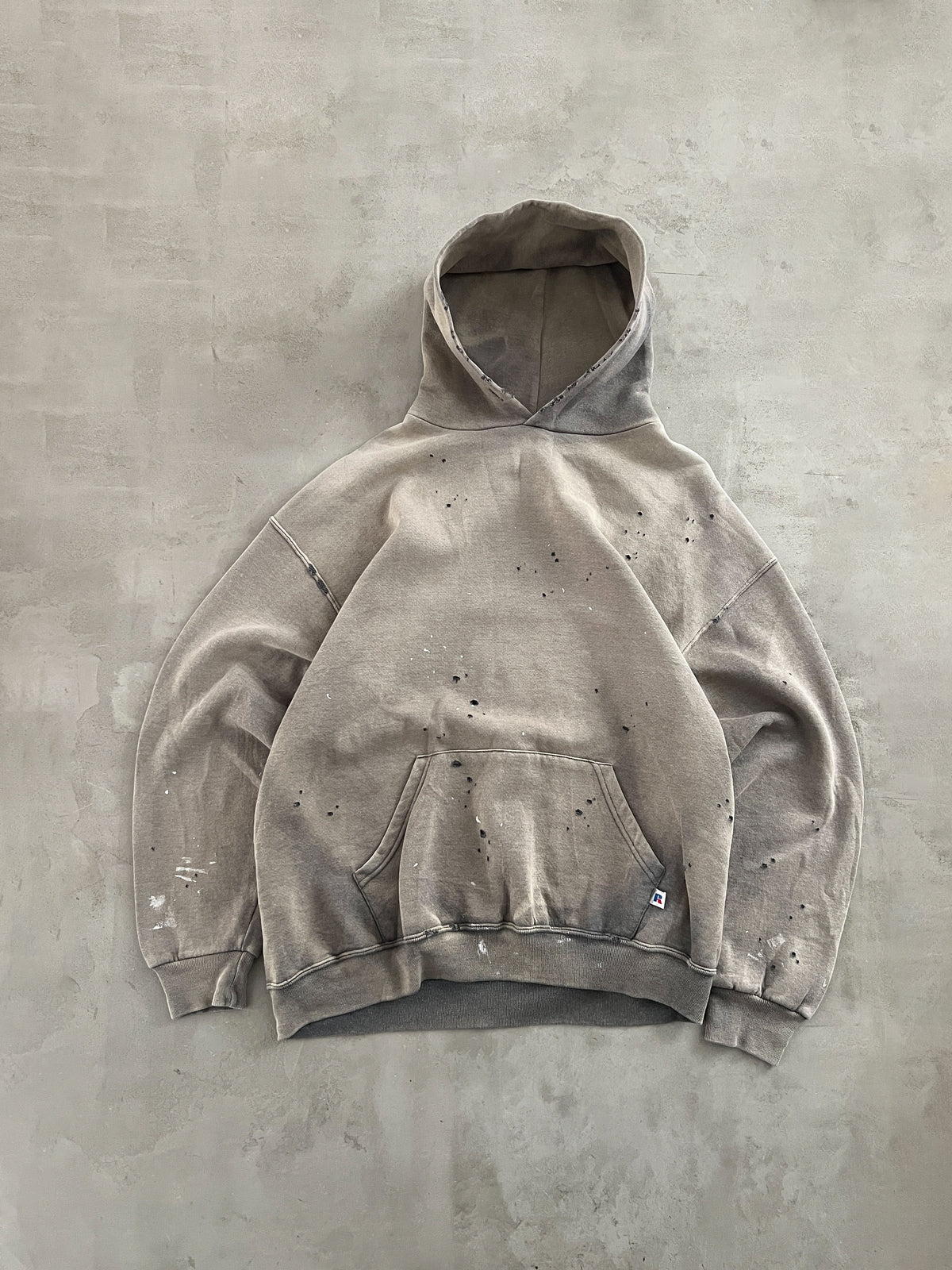 FADED BEIGE/GREY RUSSELL HOODIE - 1990S - XL