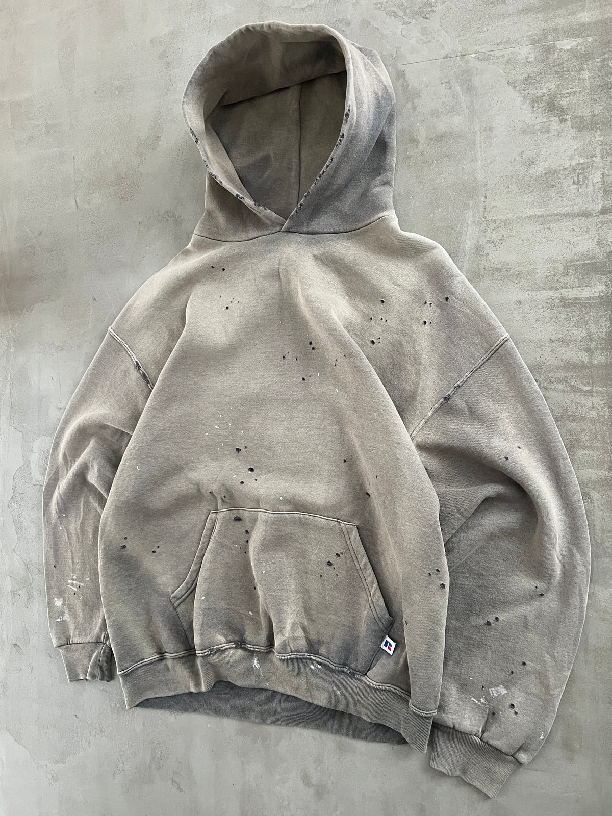 FADED BEIGE/GREY RUSSELL HOODIE - 1990S - XL