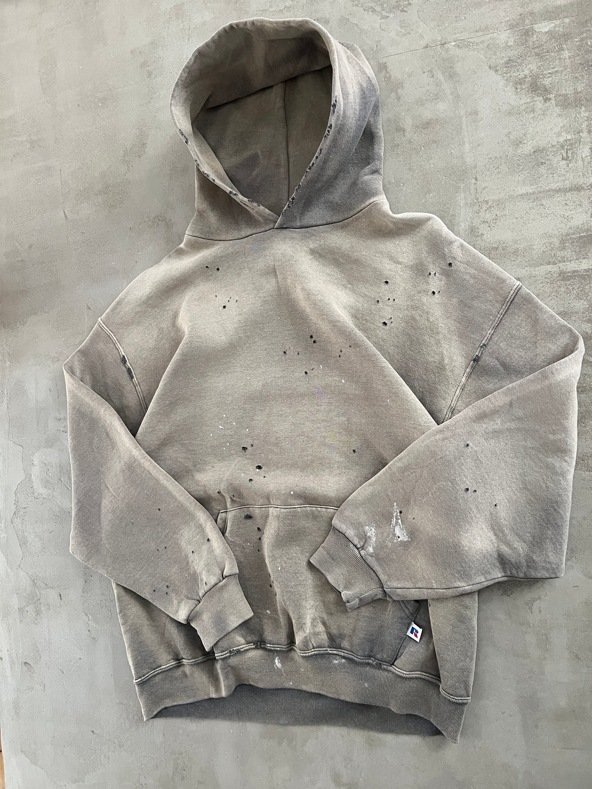 FADED BEIGE/GREY RUSSELL HOODIE - 1990S - XL